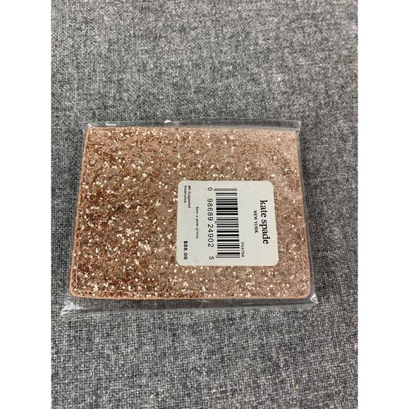 New Kate Spade Glimmer Metallic Saffiano Small Slim Card Holder Glitter Rose - Picture 2 of 3